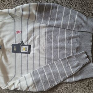 Gray and White Striped Sweater